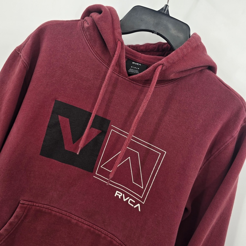 RVCA Hoodie Mens M Pullover Hoodie Burgundy Fleece Sweatshirt Skater
